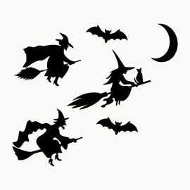 AUTODOMY Witches Moon Bats Stickers Pack of 6 for Car or Motorcycle (Black)