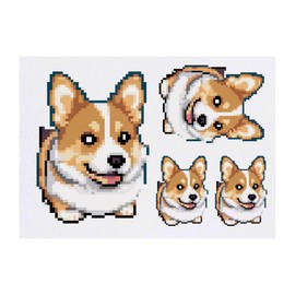 4 x 'Pixel Art Corgi Dog' Temporary Tattoos - Water Resistant, Skin-Safe, Non-Toxic Transfers, Mixed Sizes (TO00067924)