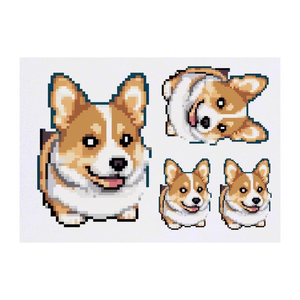 4 x 'Pixel Art Corgi Dog' Temporary Tattoos - Water