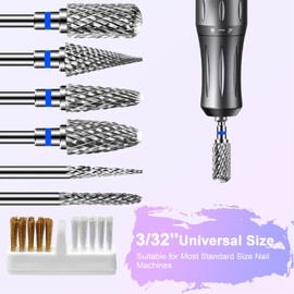 CGBE Nagelfräser Bits, 6 Stück Nagelfräser Aufsätze Schleifköpfe Hartmetall Maschine Zubehör für Maniküre entfernen Acryl oder hartem Gel Polygel. (BLAU, Mittlere Nagelfräser Bit)