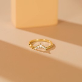 Mameloly Wedding Bands for Women Pear & Round Shaped CZ Gold Cubic Zirconia Curved Stackable Engagement Rings for Her Size 5