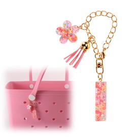 Sequin Initial Bag Charm for Bogg Beach Bag, Resin Keychain Letter Alphabet Charm with Sequin Flower Embellishment and Faux Suede Tassel Accessory Decorations for Women Purse Handbag(Letter I)