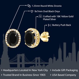 Gem Stone King 18K Yellow Gold Plated Silver Black Onyx Earrings For Women (4.48 Cttw, Gemstone Birthstone, Oval 9X7MM)