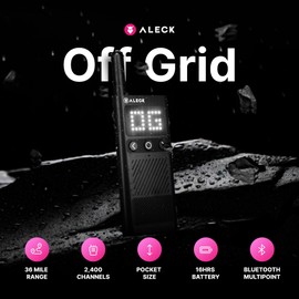 ALECK Off Grid 2-Way Radio for Skiers, Snowboarders - Walkie-Talkie Communicator, 2400 Channels, 5mi Range, IP54 Water Resistant, 16hr Battery, Compatible with Aleck Snow, Nunchucks for Off Grid Comms