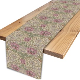William Morris Table Runner, Retro Vintage Boho Flower Pink Floral Bohemian Botanial Print Coffee Table Center Decor for Home Kitchen Dining Patio Party Indoor Outdoor Table Decorations, 13"x90" Inch