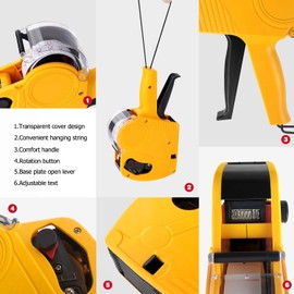 MX5500 Pistola de precio de 8 dígitos, kit de pistola de precio con pistola de 3 recambios de tinta, pistola de etiquetas premium para oficina, tienda minorista, tienda de comestibles, organización de marcas (amarillo)
