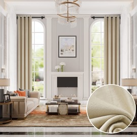 MASWOND Extra Long Velvet Curtains 12ft Length - Thermal Insulated Super Soft Tall Curtains for High Ceiling Living Room, 2 Story Theater, Beige, Cream (52" W x 144" L, 1 Panel)