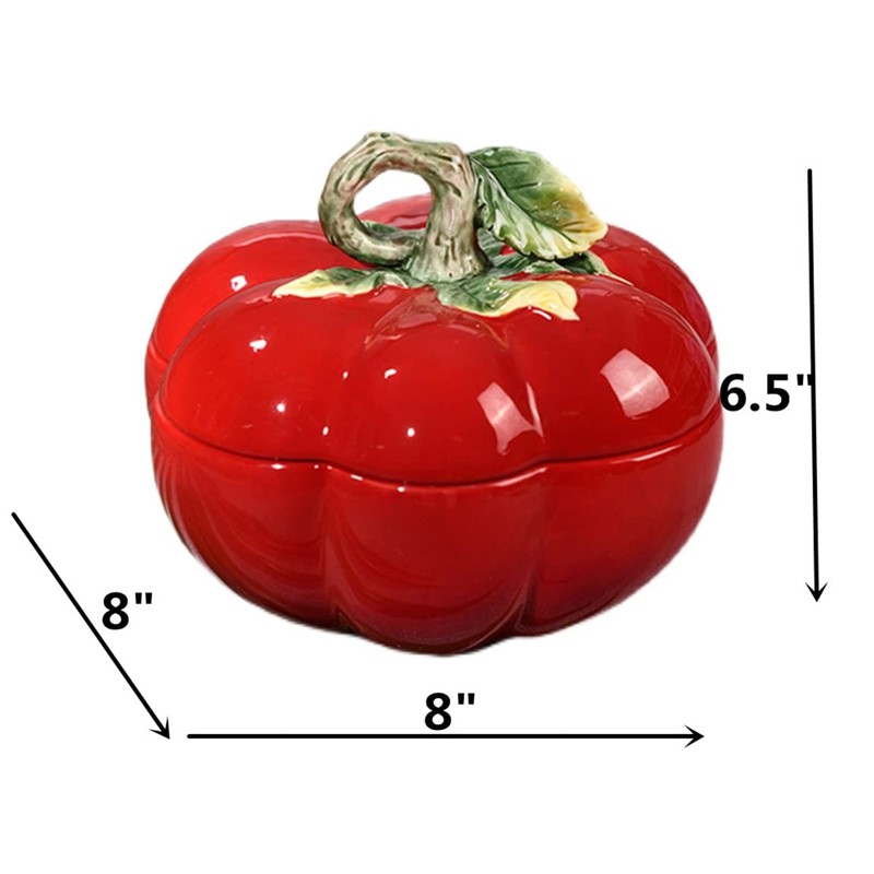 FORLONG Ceramic Red Tomato Cookie Candies Jar with Lid, Kitchen