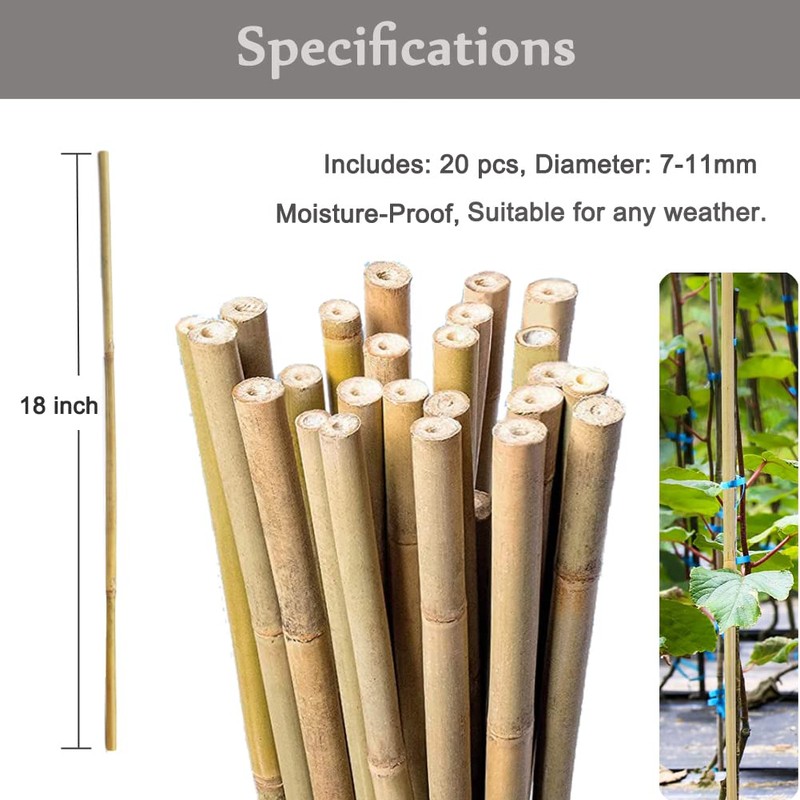 20 Pcs 18 Inch Natural Bamboo Plant Support Stakes for