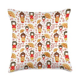 Creativemotions Japanese Dolls-Kokeshi Pattern Throw Pillow, 18x18, Multicolor
