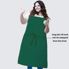 MissOwl Plus Size 2 Pack Adjustable Water Resistant Long Ties Apron with 2 Pockets Thick Canvas Cooking Kitchen Extra Wide Chef Aprons for Women Men Green