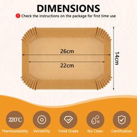 Ghada Baking Paper for Hot Air Fryer, Pack of 100, Airfryer Baking Paper, Parchment Paper, Airfryer Liners, Disposable Paper Accessories for Oven and Air Fryers (22 x 14 cm Rectangle)