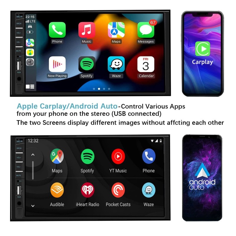 Naifay Double Din Car Stereo Compatible with Apple Carplay and