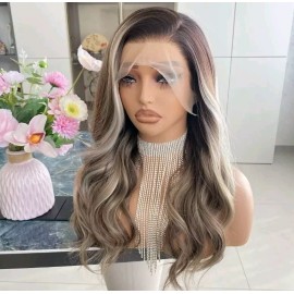 Unbranded HD Lace Front Wig Human Hair Blend Highlights  Straight Honey BROWN Blonde