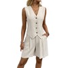Women's 2 Piece Outfits Summer Linen Vest Waistcoat and Shorts