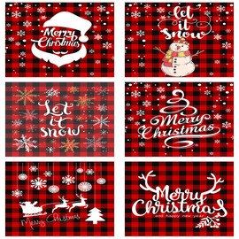 Christmas Placemats Set of 6 for Christmas Dining Table Snowman Deer Christmas Xmas Placemats 12x18 Inch Washable Table Mats for Christmas Party Decoration