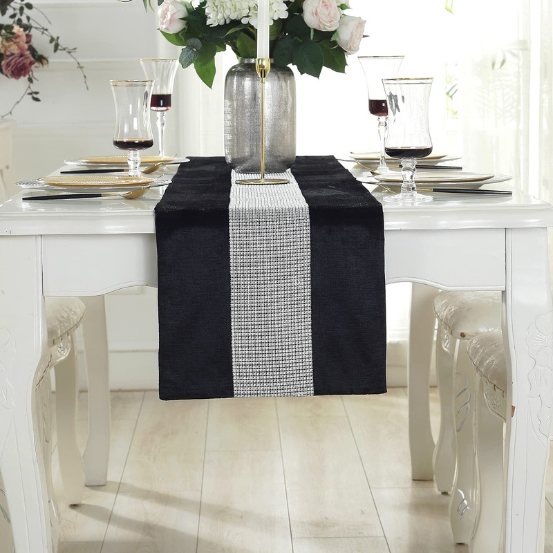 Deggodech Black Table Runner 180 cm Glitter Table Runner Silver