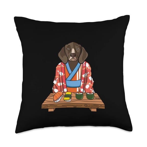 German Shorthaired Pointer Dog Kimono Japanese Foodie Sushi Throw Pillow
