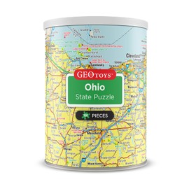 Geotoys Ohio Mini State Puzzle – 100 Piece Puzzles for Kids and Adults in Portable Can, 13" x 10" Educational Travel Puzzle for Ages 7 and Up – Mini Puzzles to Learn & Explore Geography