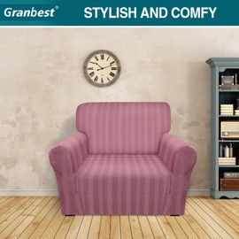 Granbest Luxurious Velvet Plush Chair Cover 1 Seater Super Stretch Couch Cover Ski-friendly Sofa Slipcover for Pets and Kids (1 Seater, Pink)