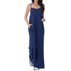 Tanmolo Women's Jumpsuit Elegant Summer Short Sleeve Jumpsuit Wide Leg Romper with Pockets Dungarees, navy blue
