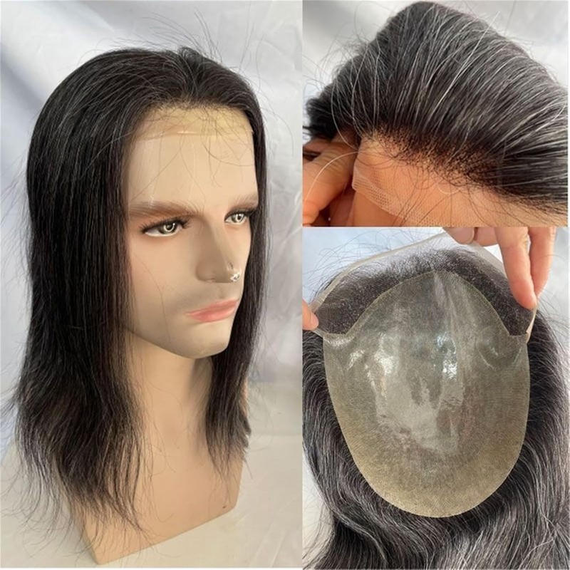 Hombres Tupé for hombre con encaje suizo #1B20, cabello humano