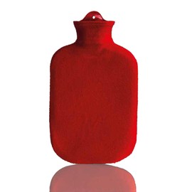 Faba Care by Sänger Hot Water Bottle, 2 L, Cuddly Contour Cover, Natural Rubber, 1 Side Slats, Rubber Hot Water Bottle, Red