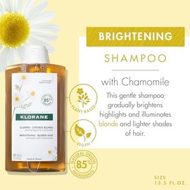 Klorane  Champú iluminador con manzanilla  Realza los reflejos e ilumina el cabello rubio  Sin peróxido de hidrógeno, amoníaco, silicona, parabenos