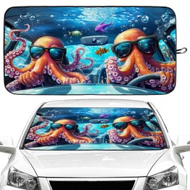 Funny Octopus Car Windshield Sun Shade Foldable Sunshade Front Window Cover Sun Visor Protector Accessories for Truck SUV (64x32 inches)