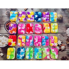 24 Packs Christmas Classroom Students Gifts Bulk Rainbow Bubble Fidgets Gifts from Teacher, Buliding Block Mini Pop Holiday Rewards Party Favors for Kids Adult