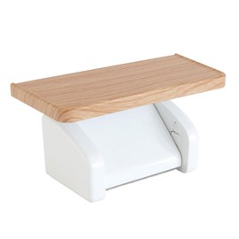 OKA One-Touch Paper Holder with Wood Grain Shelf, Beige (Stylish, Cute, Paper Dispenser)