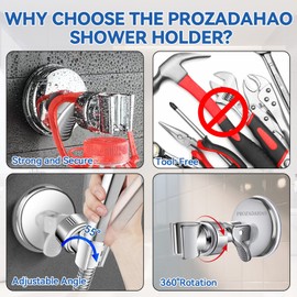 PROZADAHAO Adjustable Shower Head Holder, Bathroom Suction Cup Handheld Shower Head Bracket, Removable Wall Mounted Suction Bracket (Silver-1)