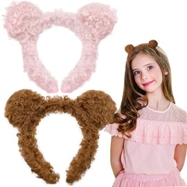 2PCS Bear Ears Headband, Cute Fluffy Party Headwear Animals Ear Hair Band Face Wash Headband Animal Party Costume Hair Accessories for Women Girls