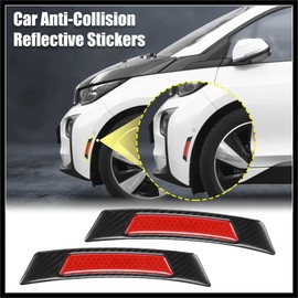 Hihaha 2 Pcs Carbon Fiber Pattern Car Wheel Well Fender Reflective Stickers Universal Side Marker Anti-Collision Sticker Decal Black Red Durable Material