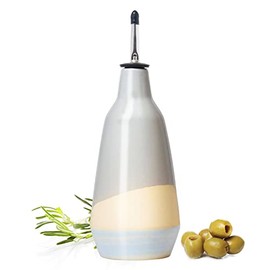 Gute Cruet Ceramic Olive Oil Dispenser Bottle - 400ml Vinegar Cruet Bottle with Pourers - Blue Olive Oil Carafe for Kitchen - Cruet for Vinegar and Oil 9" H 3" W