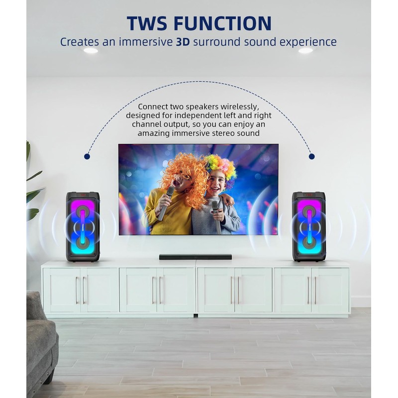 Karaoke Machine for Adults, Portable Bluetooth Speaker with 2 Wireless