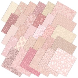 Whaline 60Pcs Flower Cotton Fabric Bundles Pink Floral Fat Quarters Flower Leaves Sewing Fabrics for DIY Handmade Craft Decor, 10 x 10 Inch