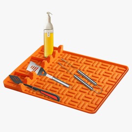 MKNZOME Silikon-Grillbesteckmatte für Blackstone, Große Silikon-Seitenablage für Grillbesteck für Outdoor-Grill, Küchentheke, Grill-Caddy, Utensilienhalter, Grillzubehör, Spatelmatte mit Abtropffläche