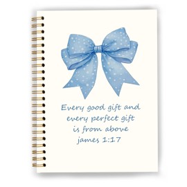 GDJIEGBC Coquette Blue Bow Christian Notebook, James 1:17 Bible Verse Scripture Journal, Christian Prayer Journal for Woman, Coquette Girly Office Supplies, Church Notes Notebook 5.5x8.3