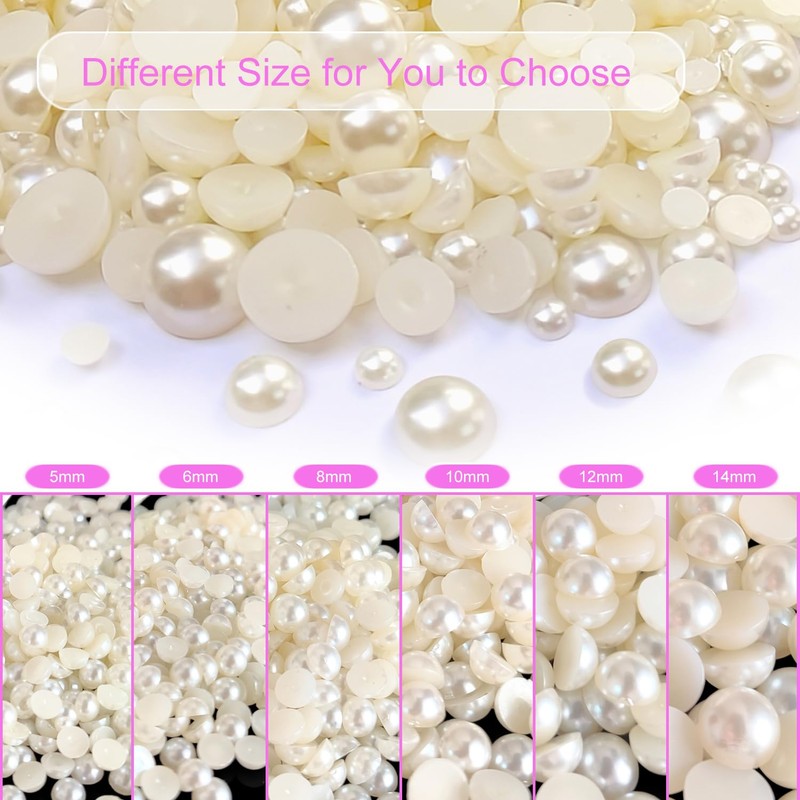 Euddty 14mm Ivory Flatback Pearls for Crafting Nail Art Half