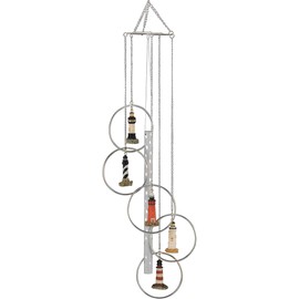 ICE ARMOR 24" Long 5-Ring Polyresin Lighthouse Wind Chime Statue Sculpture Ornament Decoration Garden Decor Ideas for Housewarming, Holidays and Birthdays Great Collectible Addition
