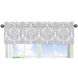 Sweet Jojo Designs Skylar Collection Gray and White Damask Print Girls Window Valance