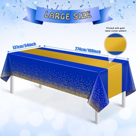 3Pcs Blue and Gold Tablecloth Party Decorations,Plastic Royal Blue Table Cloth Printed Gold Tables Runner Disposable Rectangle Table Cover for Birthday Anniversary Wedding Graduation Party,54 x108Inch