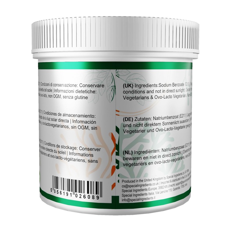 Sodium Benzoate Powder - Suitable for Vegans & Vegetarians, Non-GMO,