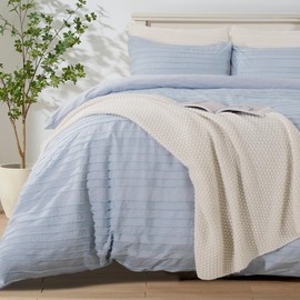 NEXHOME PRO Duvet Cover Full Size, Blue 3 Pieces Boho Tufted Duvet Cover Set, Soft and Lightweight Microfiber Comforter Cover Set for All Season (Blue Full, 80 x 90)-No Comforter