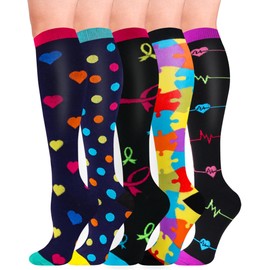 HIPOWER 5 Pairs of Compression Stockings for Men and Women, Colourful Support Stockings, Sports Compression Socks, Support Knee Stockings, Travel Stockings, Compression Sock for Flight Cycling Nurse,