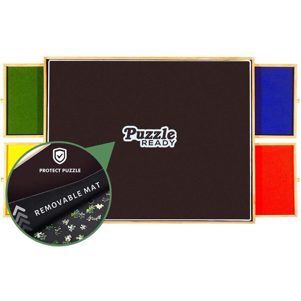Portable Puzzle Board & Storage Table - Quality Jigsaw Puzzle Board, Lightweight, Easy to Store, 4 Color Sliding Drawers, Plus Puzzle Mat, Fun at Your Fingertips, Great Gift, FITS 1000 Piece Puzzles!