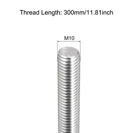 sourcing map Fully Threaded Rod M10 x 300mm 1.5mm Thread Pitch 304 Stainless Steel Right Hand Threaded Rods Bar Studs 6 Pack