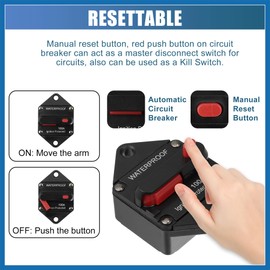 A ABSOPRO Waterproof 100A Circuit Breaker with Auto Reset Fuse12V- 48VDC Automotive Parts Item Replacement
