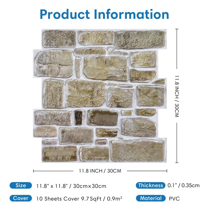 COMSTICKC 3D Faux Stone Peel and Stick Wall Panel, Faux
